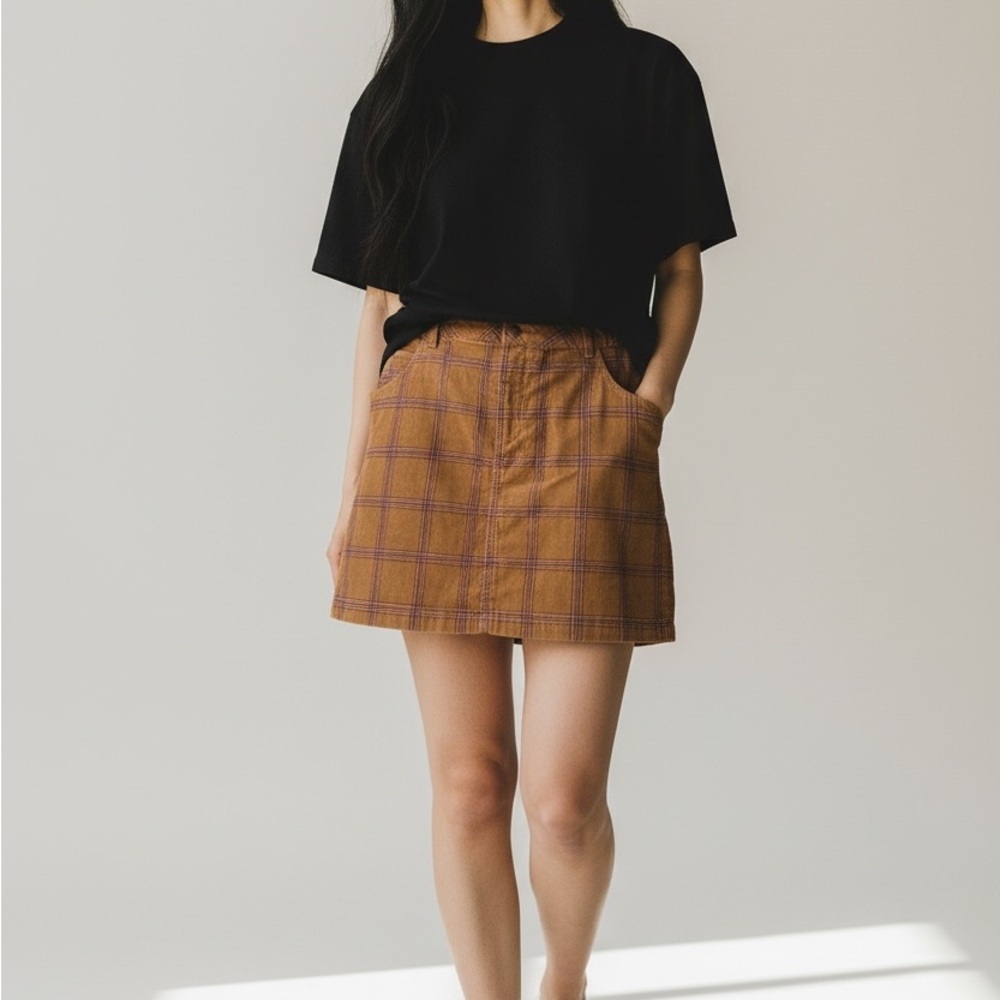 Urban Outfitters BDG Tan Plaid Corduroy Mini Skirt Size 10 Brand New